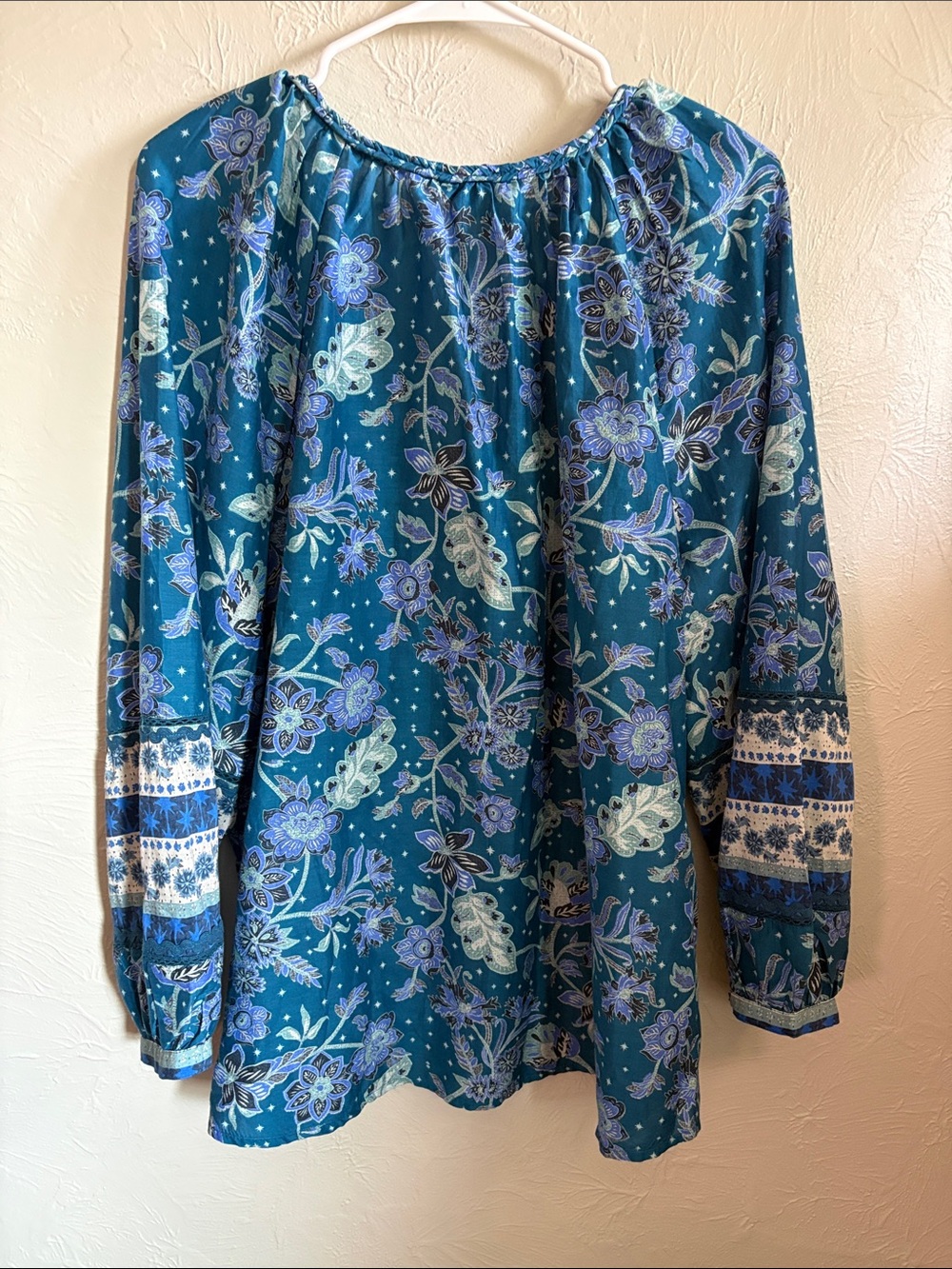 SUNDANCE Teal Floral Peasant Blouse - Picture 8 of 10